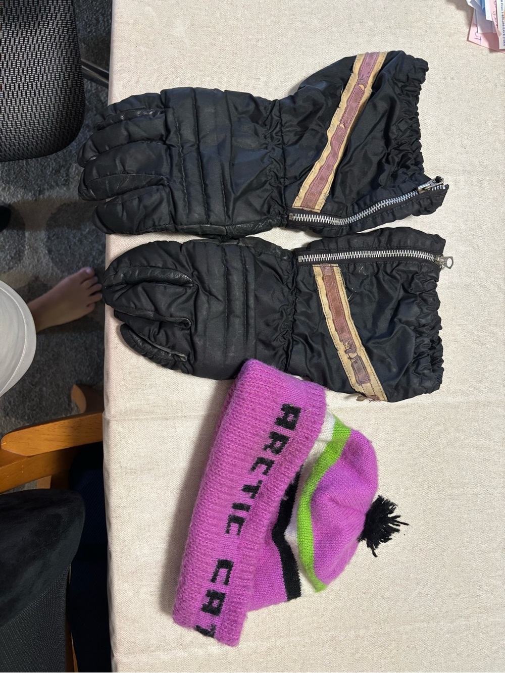 Unisex Purple Beanie Hat and men’s Black Winter gloves - Arctic cat